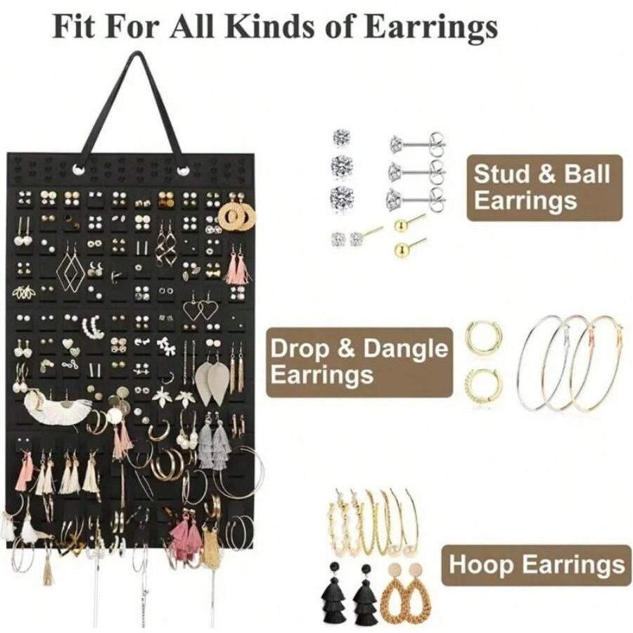 300Pairs Hanging Jewelry Organizer Bag for Earrings Necklace Bracelets Display Storage Double Sided Felt Rotating Hanger Joyero