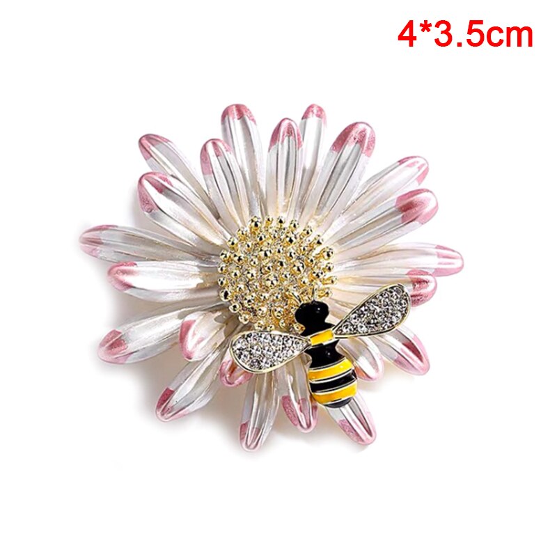 Fun Daisy Bee Broche Jas Meisje Insect Bloem Zonnebloem Strass Pin Accessoire Broches