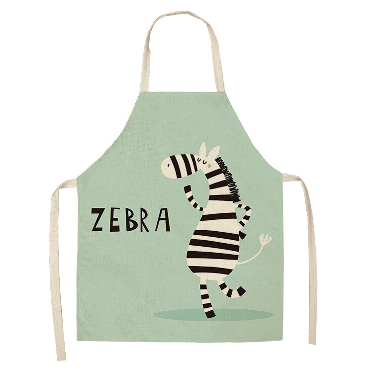 Kitchen Apron Cute Cartoon Zebra Printed Sleeveless Linen Aprons for Men Women Home Cleaning Tools: 6 / 47x38cm