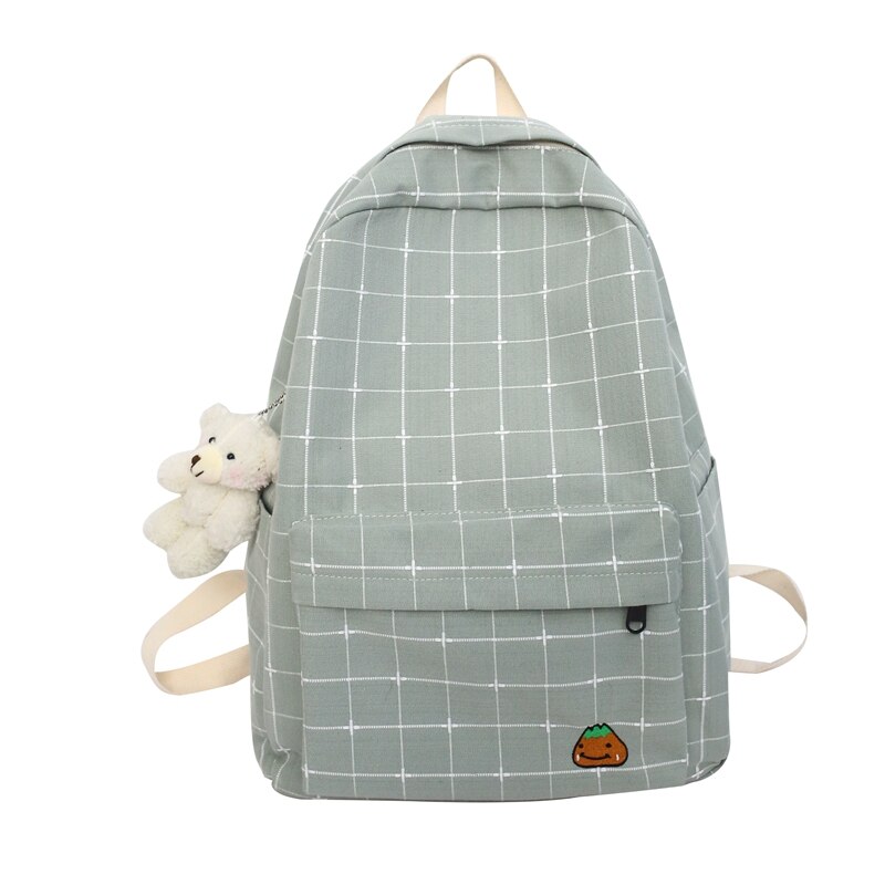 Dcimor Plaid Canvas Vrouwen Rugzak Vrouwelijke Prachtige Borduurwerk Schooltas Voor Tiener Meisjes Mochila Grote Capaciteit Reistas: green / only backpack