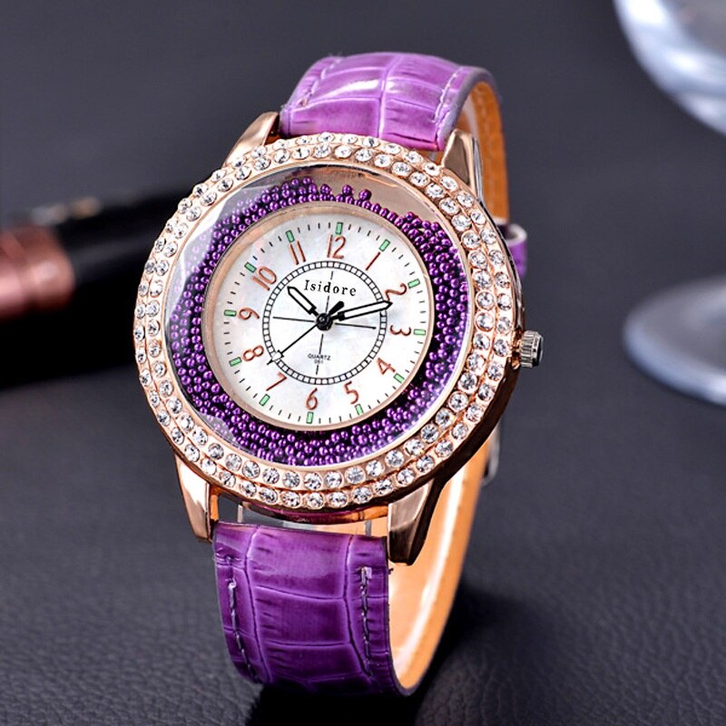 Runer Vrouwen Strass Horloge luxe Lederen vrouwen Horloges Vrouwen Jurk Horloge armband horloge vrouwen