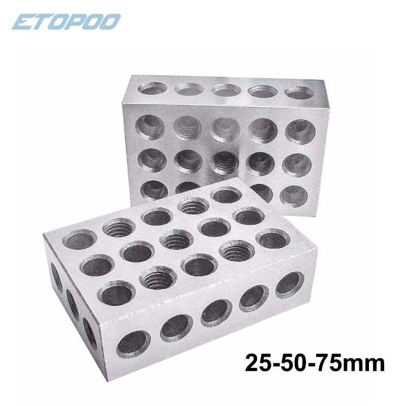2Pcs Precision Blocks Hardened Steel 1-2-3 Blocks 0.0001" Precision Matched Machinist 123 Milling Tool 23 Holes 25-50-75mm BLOCK: 25-50-75mm