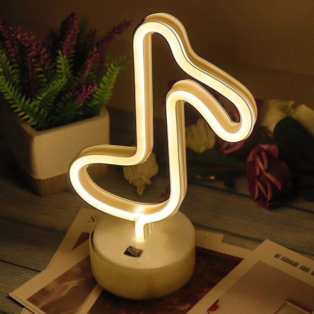 Decoratieve Led Neon Light Teken Ster Maan Lamp Usb Led Night Lights Decoratie Voor Thuis Bruiloft Neon Lamp met Base: Note Warm