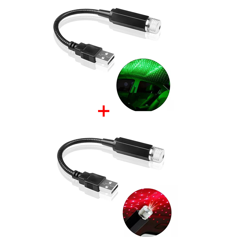 2X Romantische LED Sterrenhemel Nachtlampje 5V USB Aangedreven Galaxy Star Projectorlamp voor Autodak Kamer Plafond Decor Plug en Play: Warm White