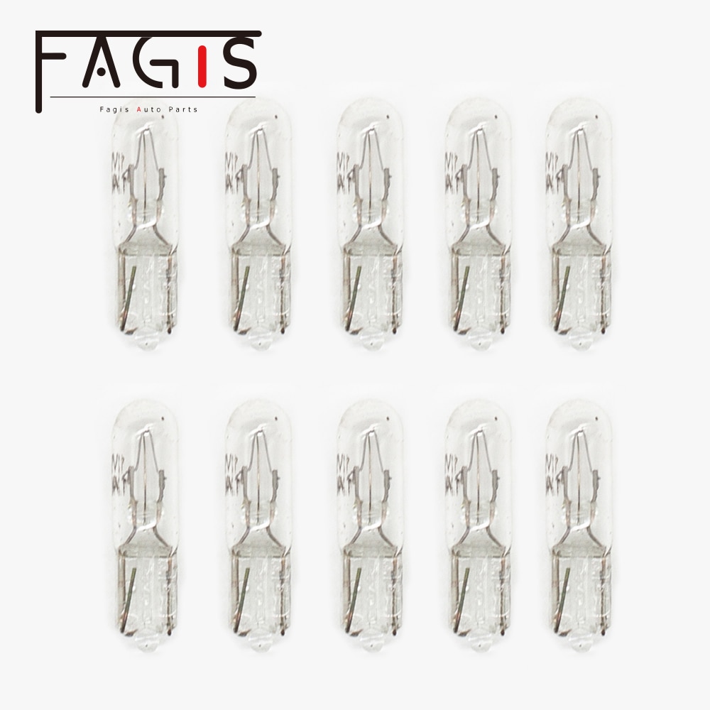 Fagis 10 stk  t5 286 12v 1.2w varmhvid bilindvendige lys auto kile instrumentbræt lamper halogenpærer