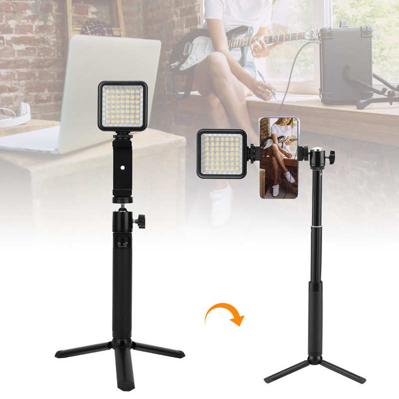 Suporte ao vivo do telefone móvel selfie vara desktop haste de extensão tripé fixo kit luz led tripé acessórios suporte ao vivo