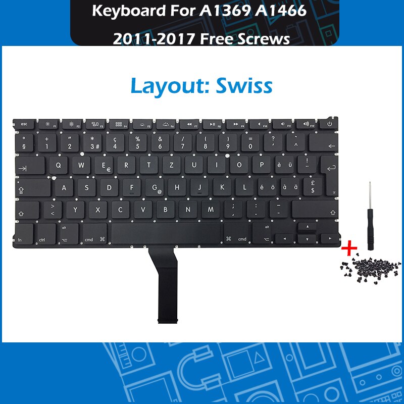 Laptop A1369 A1466 US UK Russian German French Spanish Portuguese Keyboard For Macbook Air 13&quot; Keyboards Free Screws: Swiss