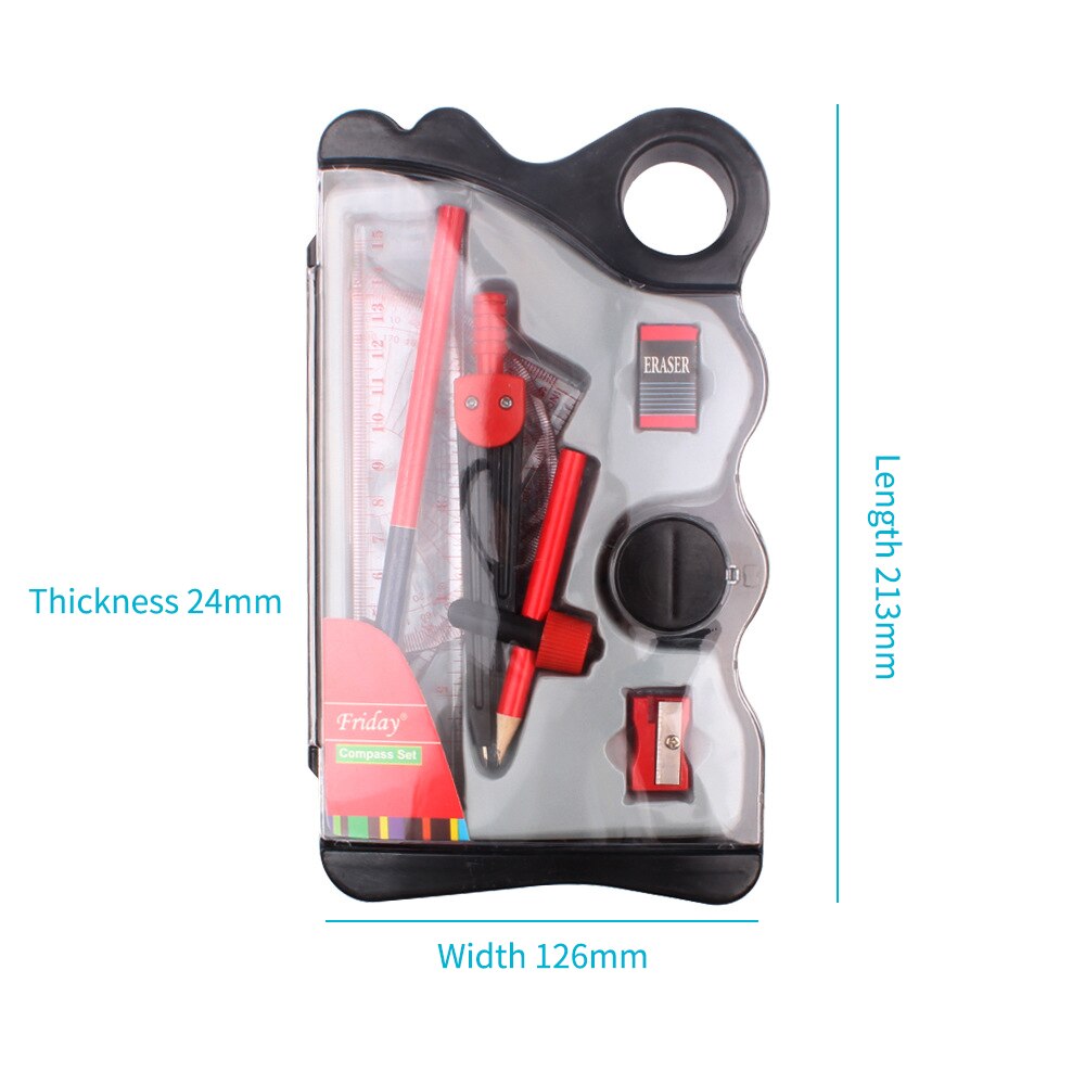 8 Pieces Drawing Tools Compass Set Math Geometry Includes Rulers Protractor Compass Eraser Pencil Sharpener for School Supplies