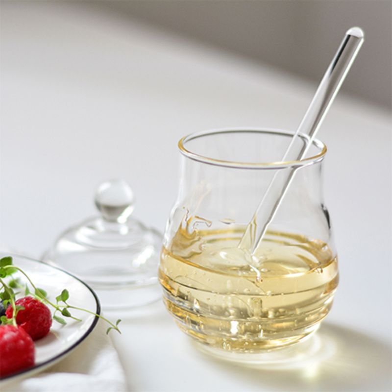 Honey Jar with Dipper and Lid Glass Beehive Honey Pot for Home Kitchen Storage