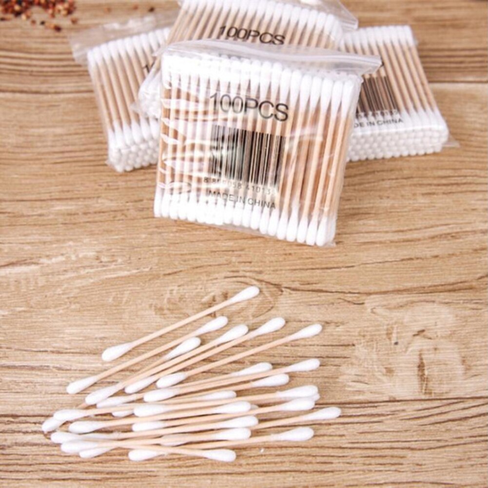100 stuks wegwerpbare dubbele kop houten stokjes voor vrouwen make-up wattenstaafjes make-up applicators oorreiniging gezondheidszorg tools