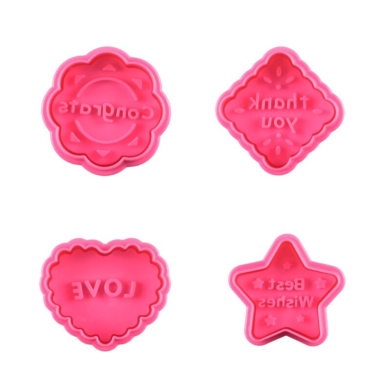 4 Stuks Liefde Beste Wensen Cookie Cutters Sugarcraft Cake Decorating Gereedschap Diy Cookie Mallen Stamper Bakken Accessoires Voor Keuken