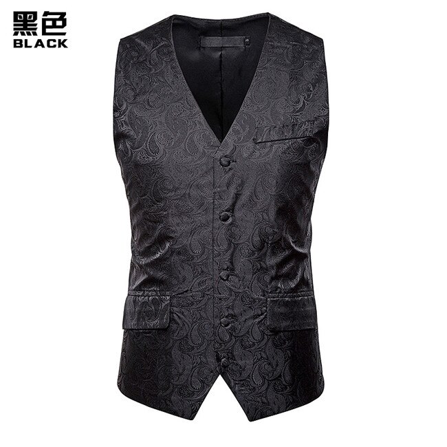 Mannen Pak Vest Brand Paisley Wasitcoat Mannen Slim Fit Vest Business Bruiloft Heren Vest Chalecos Para Hombre xxl: black / L