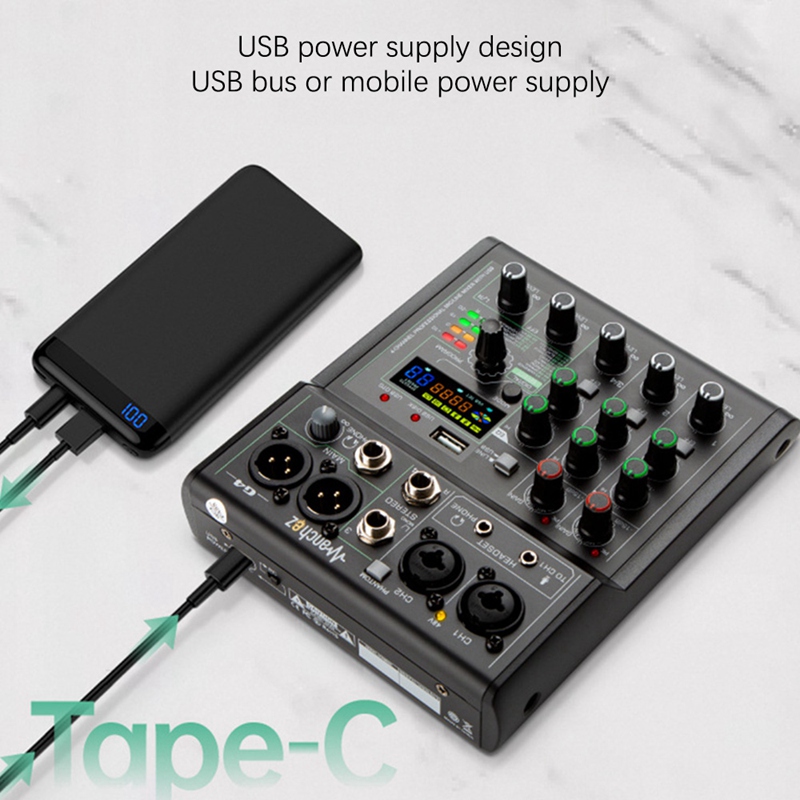 G4 Sound Card Audio Mixer Sound Board Console Desk System Interface 4 Channel USB Bluetooth 88 Mixing Effects