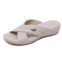 chaussures d'été femmes plage sandales décontracté babouches été dames pantoufles 4cm doux chaussures compensées A2119: apricot / 6.5