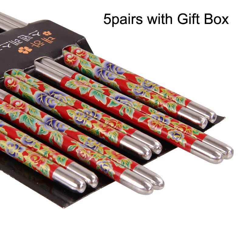 BalleenShiny Stainless Steel Blue and White Chinese Porcelain Printing Chopsticks Sushi Hashi Chop Sticks Kitchen Tableware: 5