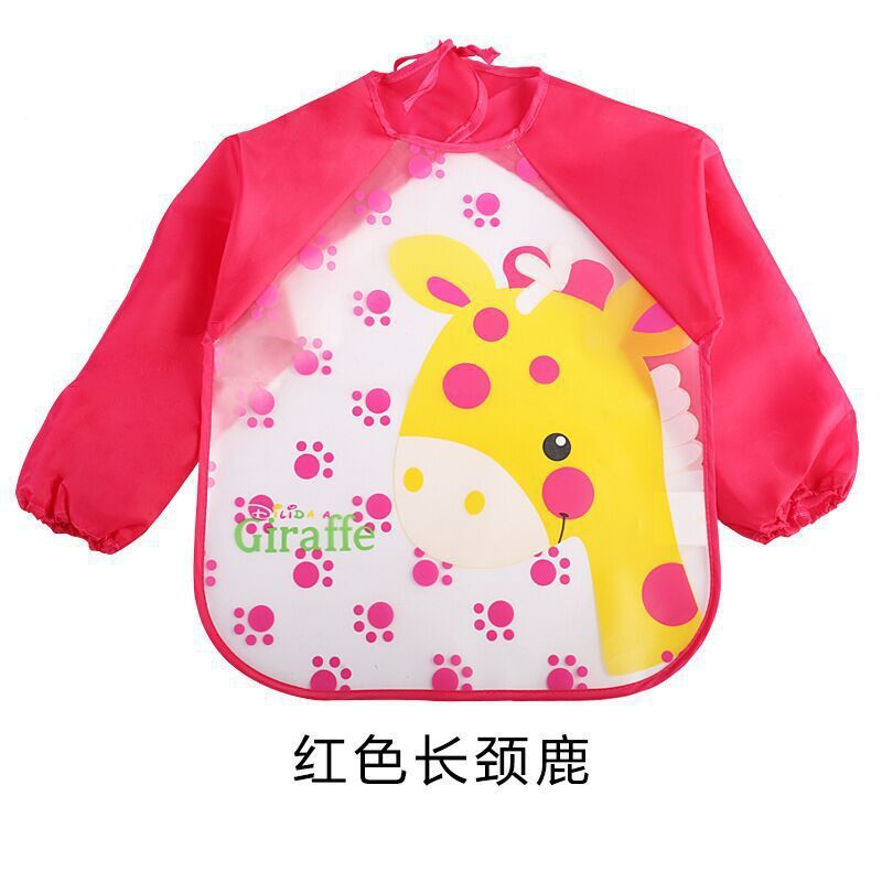 Infants Children Long Sleeve Waterproof Eva Overclothes Cartoon Baby Bib: 6 hao Red Giraffe