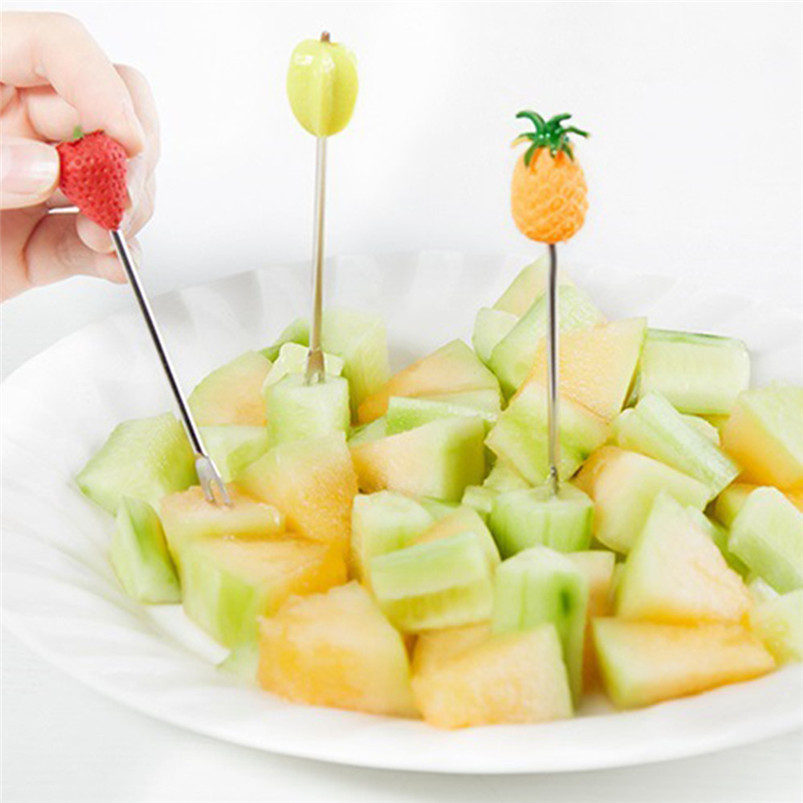 6Pcs Kitchen Forks fruit sign stainless steel fruit Fork multicolor Tableware cute child Fruit Forks #3n05#F