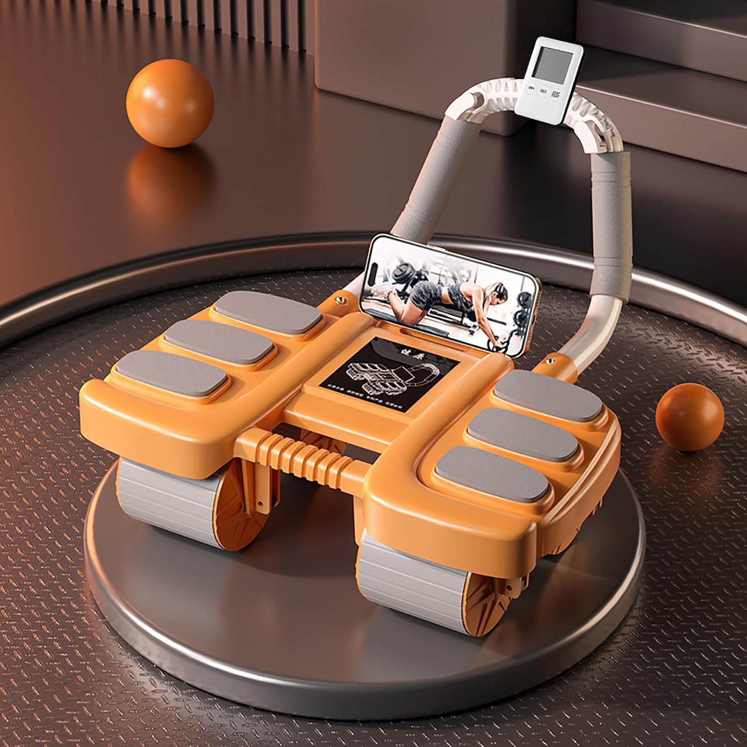 2025 rouleau de roue Ab avec Support de coude rebond automatique rouleau de roue abdominale quatre roues noyau entraînement roue abdominale: Orange