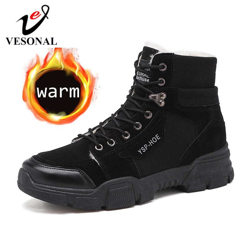VESONAL Autumn Winter Ankle Snow Men Boots Shoes Motorcycle With Fur Plush Warm Vintage Classic Male Casual booties