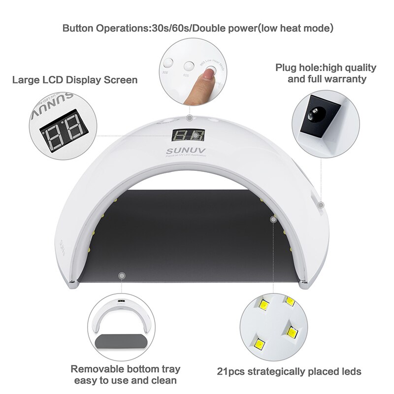 Lámpara inteligente SUNUV SUN6, lámpara para LED UV de uñas, secador, base metálica, temporizador LCD, multicolores para curado, Gel UV, polaco, herramientas de arte de uñas