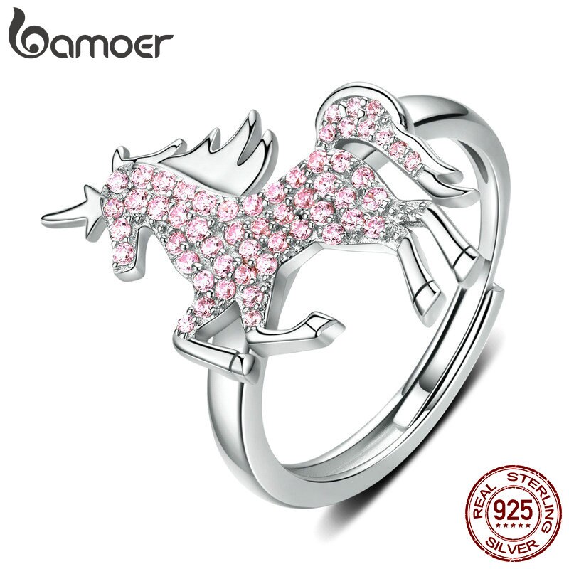 bamoer 925 Sterling Silver Jewelry Sets Pink Licorne Pendant Necklace for Women Chain Necklaces Earrings Wedding Jewelry ZHS187