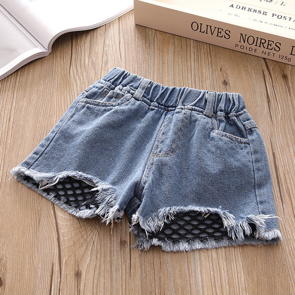 Kleinkind Kinder Baby Mädchen Kleidung Fischernetz Loch Demin Shorts Kurze Jeans Hosen Kinder Hosen für Baby Jungen Hosen neue