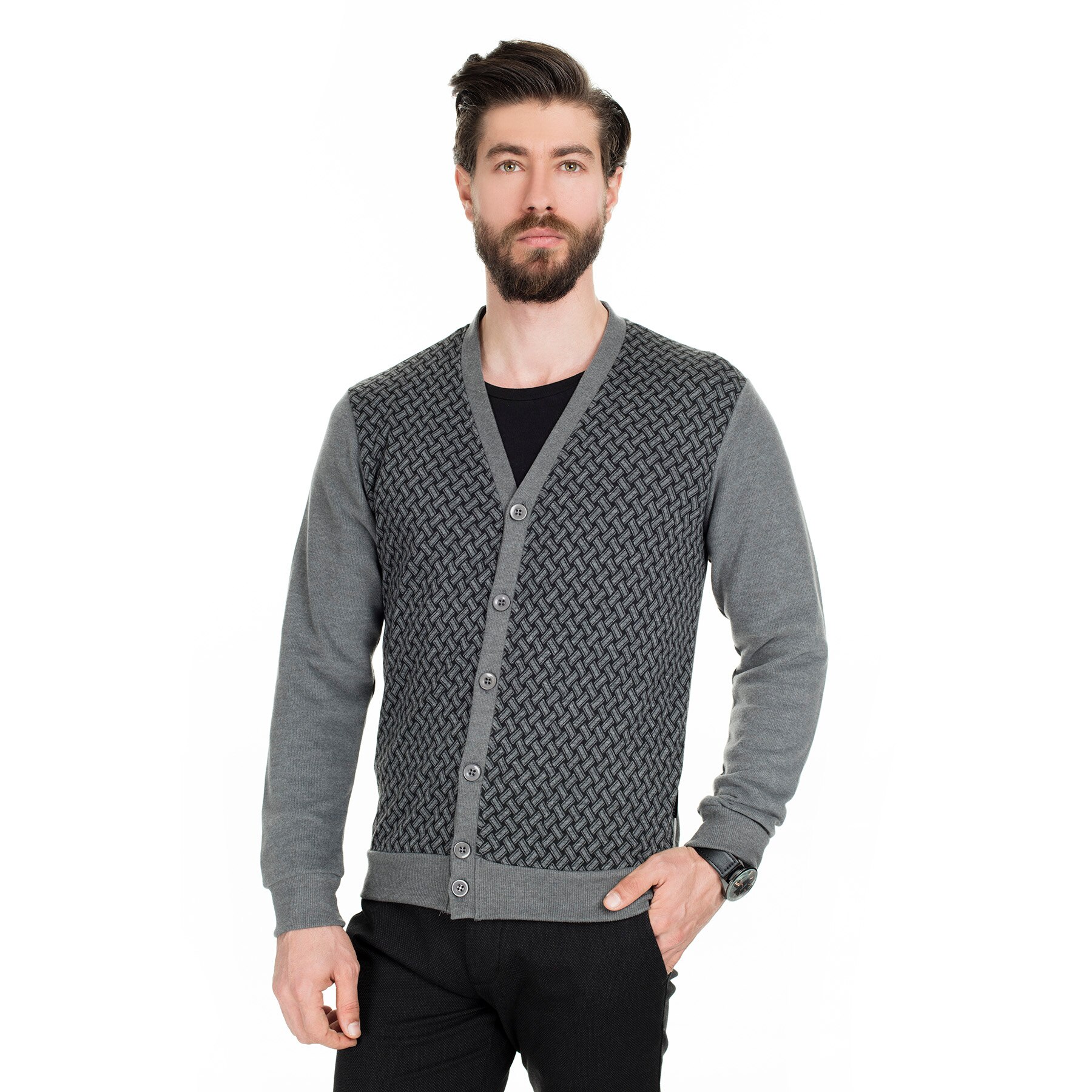 Buratti col en V bouton Cardigan homme CARDIGAN 456213 K1: Grey / M