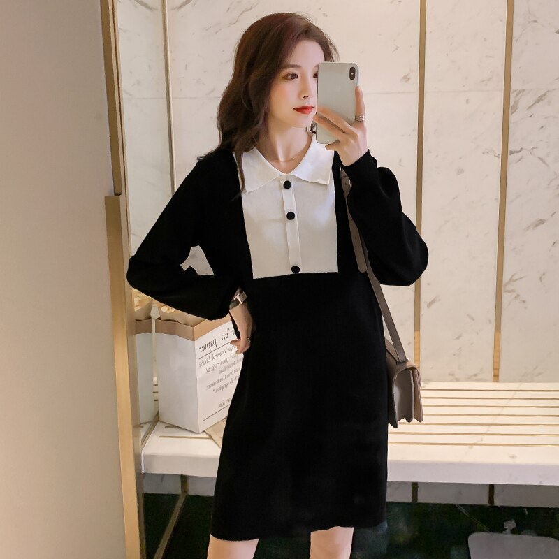 Suéter de lactancia para mujeres embarazadas, ropa de lactancia de manga larga con cuello vuelto, retales en blanco y negro, vestido de lactancia