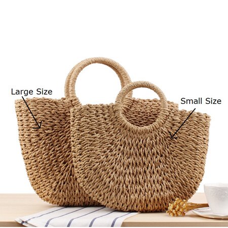 Estilo Bohemian praia shell saco bolsa de palha cor sólida simples lenço mão-tecido saco ocasional da praia do verão bolsa foto ZCY207: Small Size
