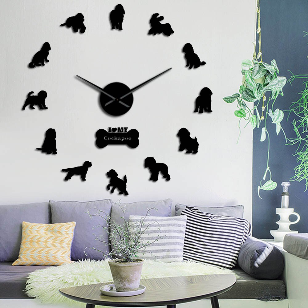 GZ311 Cocker Spaniel Acrylic 3D mirror wall clock European style living room large dog clock
