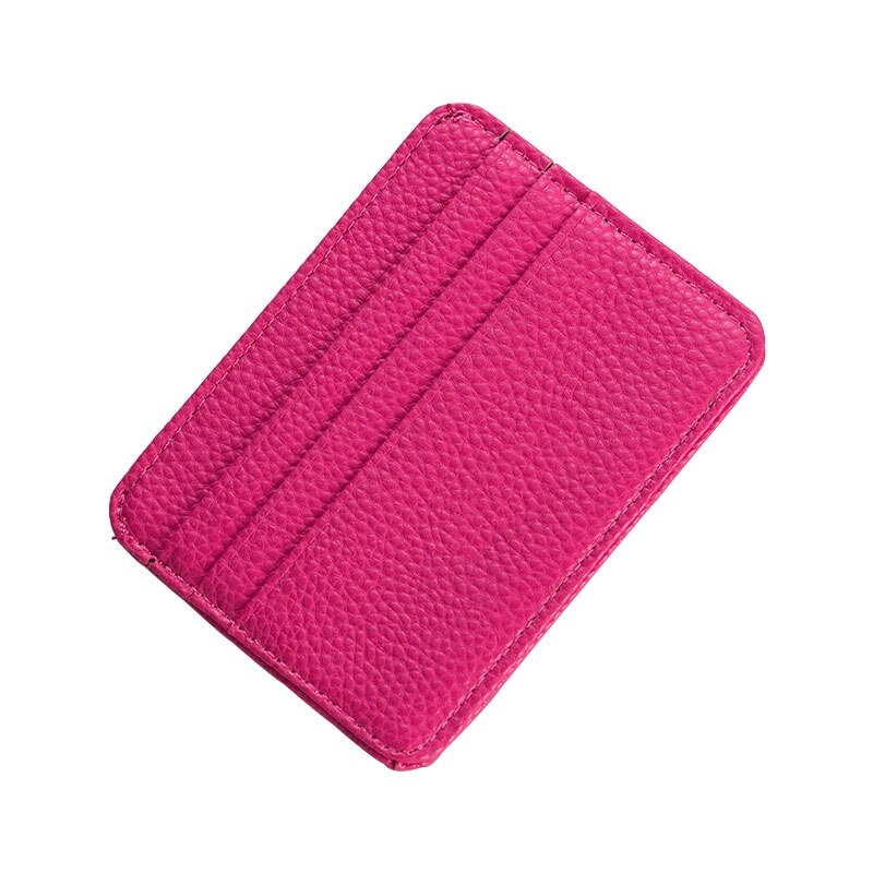 Leather Card Case Men Thin Card Wallet ID Credit Cards Holder Organizer Minimalist Wallet: Rose Red