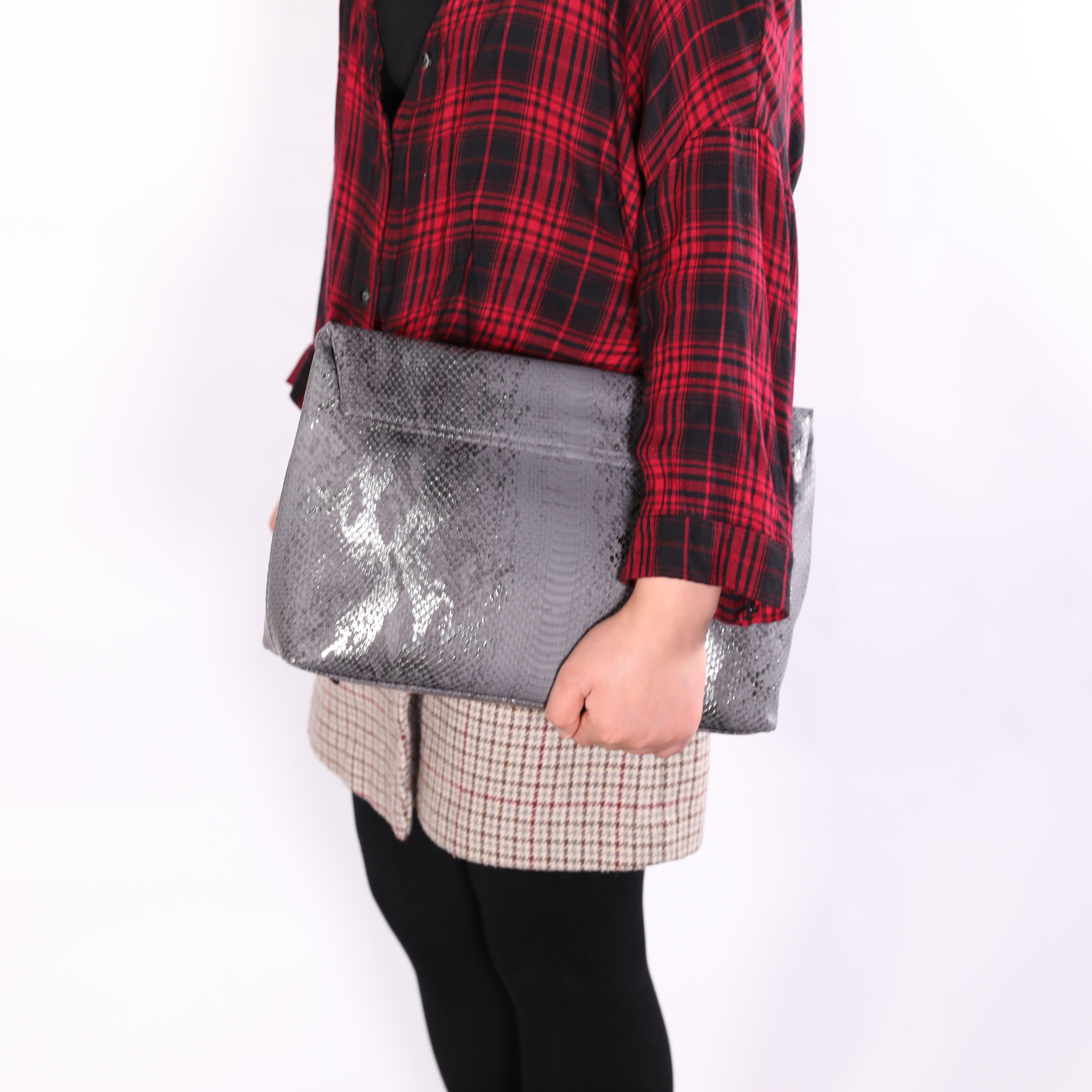 Tophigh Mode Vrouwen Loved Struisvogel Lederen Dag Clutch Bags Ins Handtas Python Pouch Koppelingen Dames Avondfeest: Python Sequin Gray