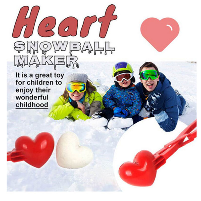 Plastic Sneeuwbal Maker Clip Cartoon Rode Liefde Hart Sneeuwbal Clip Winter Sneeuw Zand Mold Tool Voor Sneeuwballengevecht Outdoor Fun sport