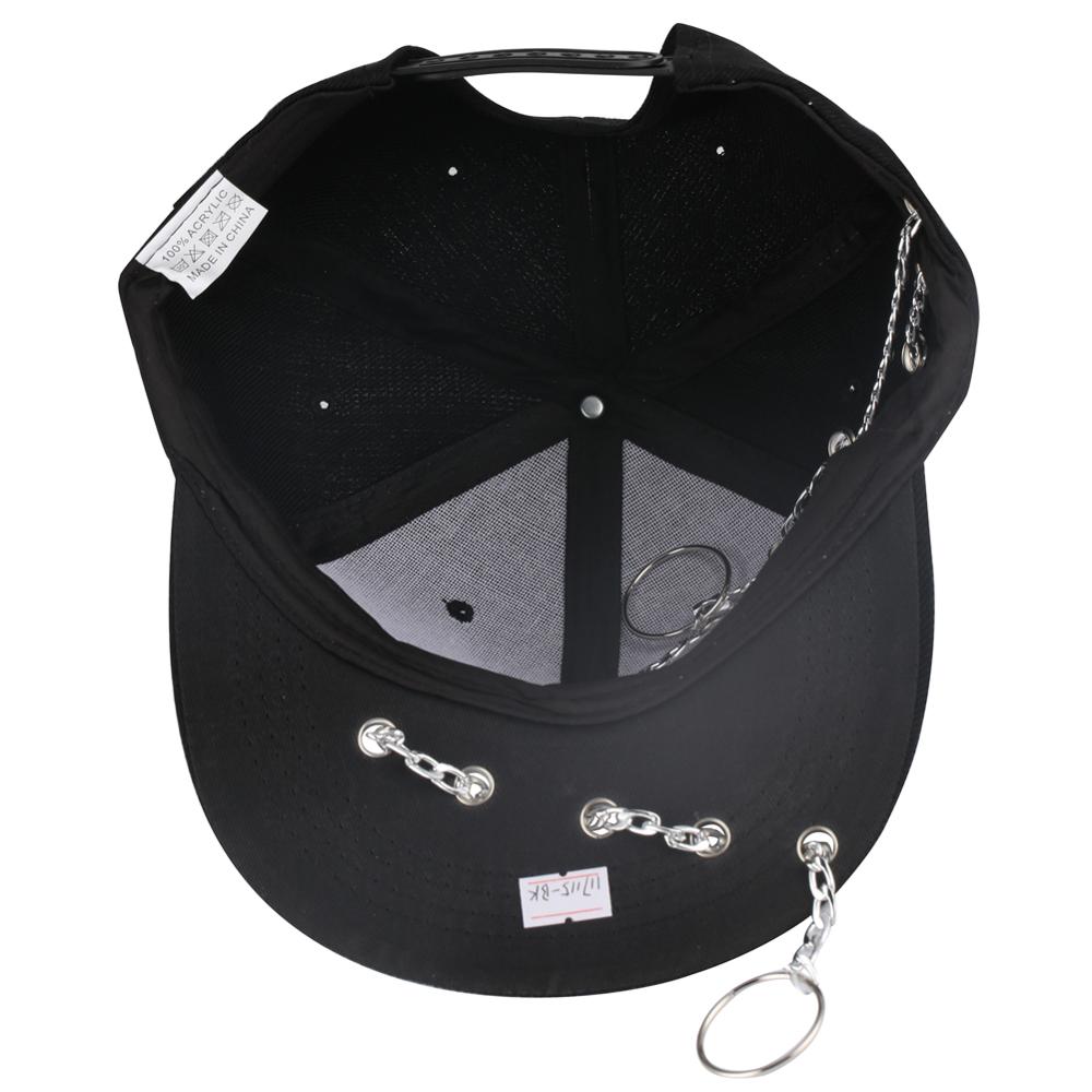 Punk Hats Iron Ring Chain Hip Hop Cap Baseball Caps Black Punk Style Snapback Hats Metal Chain Trucker Hat for Men Women Bone