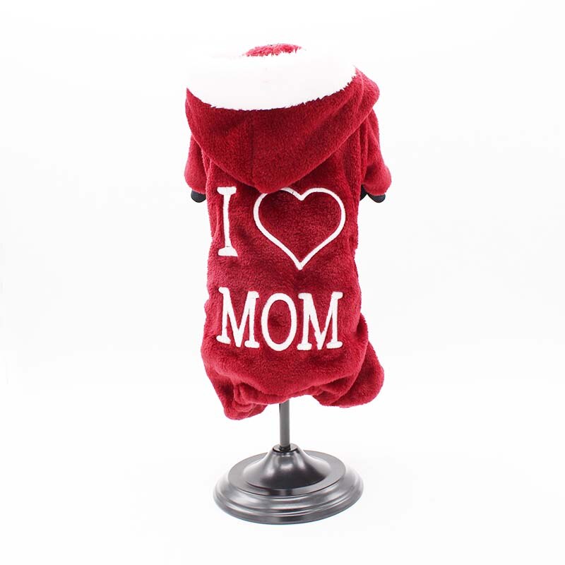 Hond Kleren Flanel Hooded Jumpsuits & Rompertjes I LOVE MOM Woorden Kostuums Warme Zachte Herfst Winter Huisdieren Honden Benodigdheden 10E