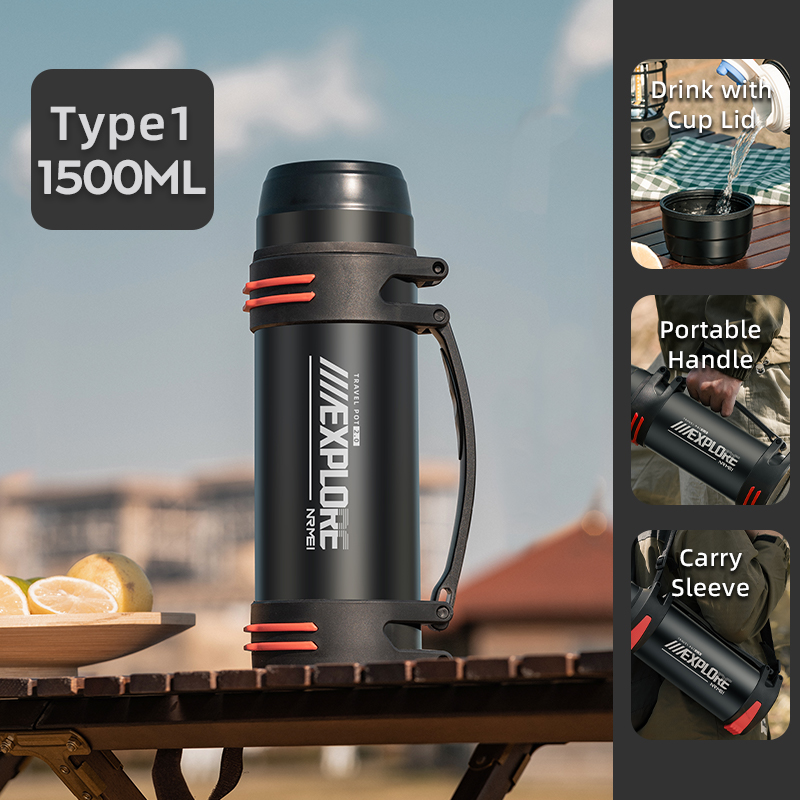 Large Capacity Thermos Bottle with handle Double-wall vacuum Insulated Bottles Leakproof Water Jug for Travel Hiking Camping: army green