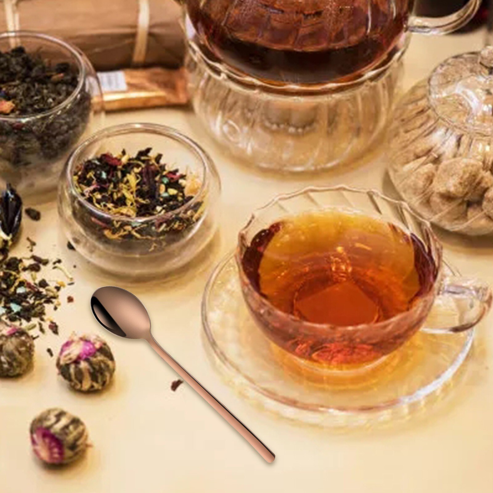 # Chapado en oro de acero inoxidable cucharas de café Mini juego de cucharitas de café azúcar postre cucharas Vintage cucharillas de vajilla