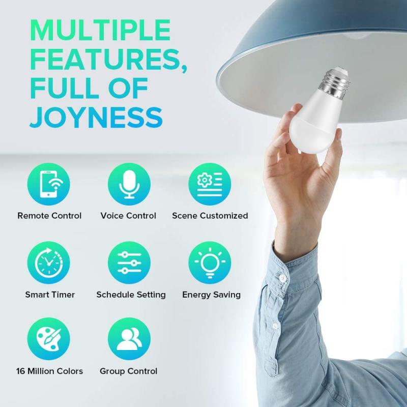 Bombilla inteligente con temporizador regulable, luz con voz por WiFi, 6W, E27, E26, B22, E14, RGB, funciona con Alexa/google home