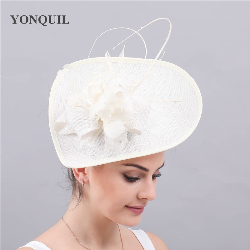 Chapeau de mariage de mariée rose vif chapeaux Banquet fascinators chapeau mariée mariage plume fleur coiffe de mariage cerceaux femmes chapeau: Beige