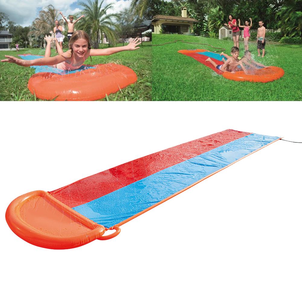 549 Cm Kids Dubbele Glijbaan Opblaasbare Grote Dikke Surfen Watersport Speelgoed Ingebouwde Sprinkler Gazon Glijbanen Piscine