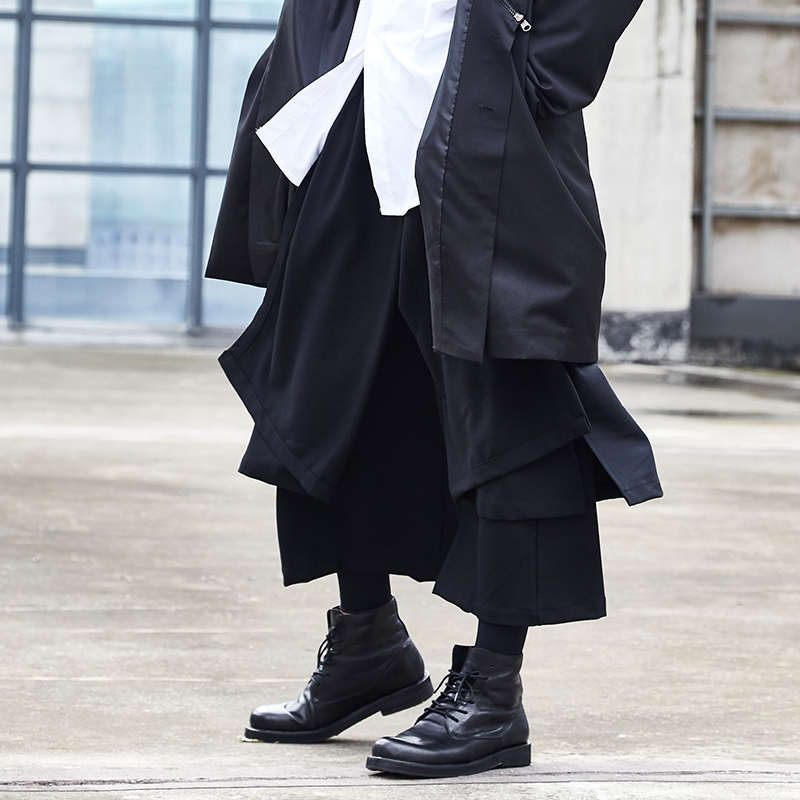 Mężczyźni japonia Streetwear biodro chmiel punk gotyk czarne spodnie haremki mężczyzna moda splatać luźne szerokie nogi spódnica spodni kimono