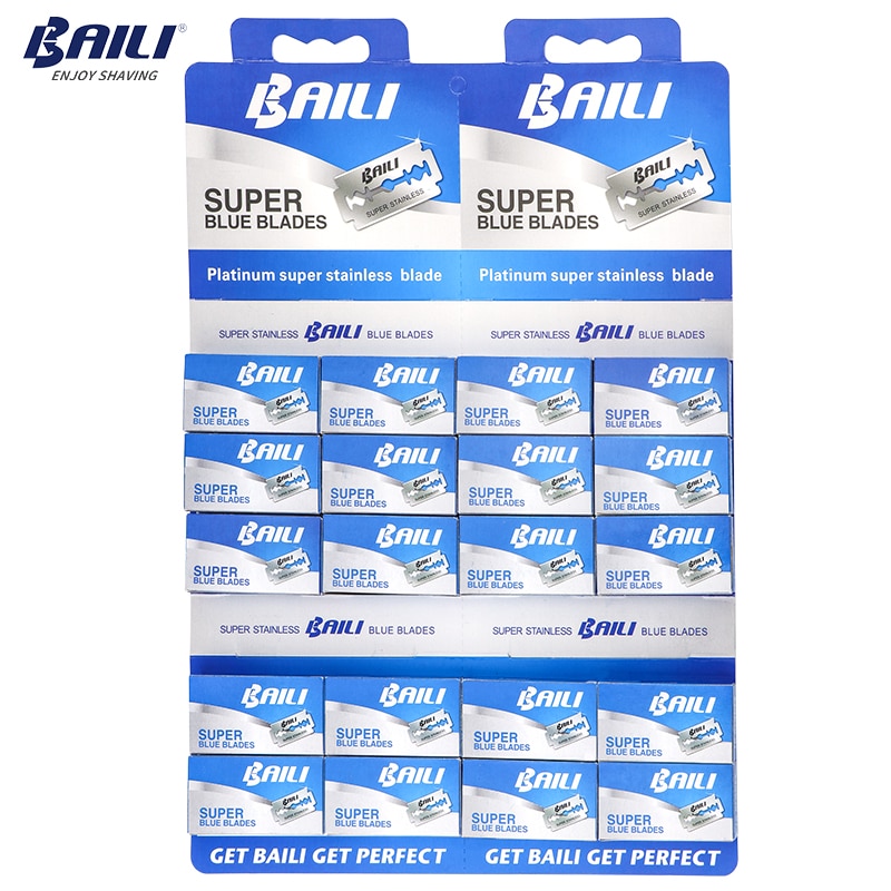 BAILI 200 Pcs/Lot Super Blue Safety Razor Blades Double Edge Shaver Beard Hair Shaving Blades for Men Face Personal Care BP005