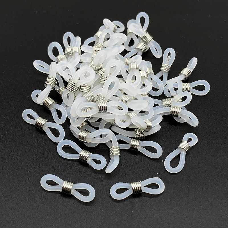 100 sztuk/partia okulary łańcuch gumy silikonowej pierścień antypoślizgowe DIY złącze pasek oczka liny okulary przewód akcesoria: White (Silver)