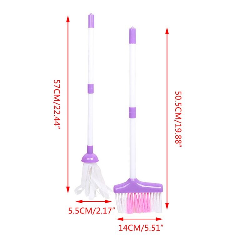 6Pcs Kind Schoonmaken Vegen Play Set Mop Bezem Emmer Borstel Stoffer Kits Kids Pretend Speelgoed