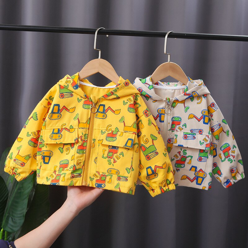 Bebê menino roupas primavera e outono moda impressão dos desenhos animados com zíper casaco de jaqueta com capuz das crianças casuais esportes outerwear menino jaqueta