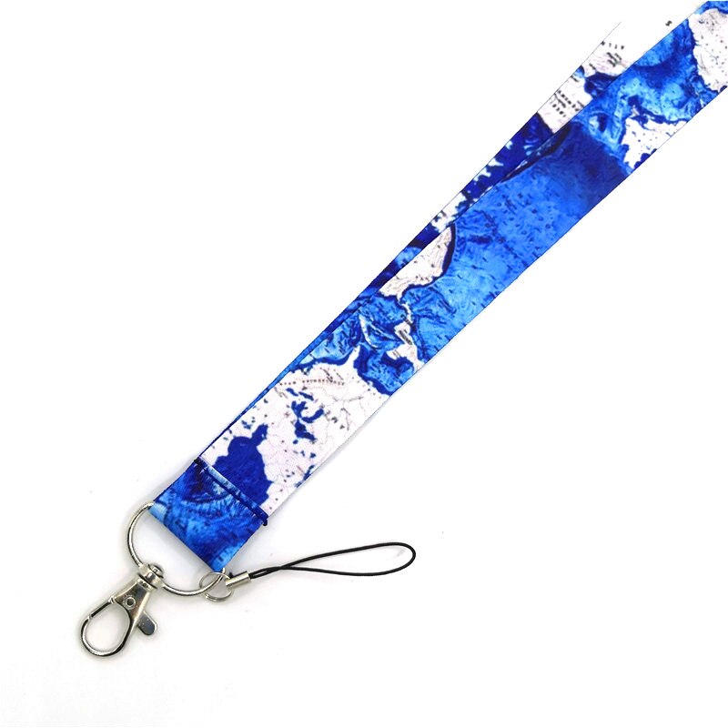 World Map Keychain Neck Strap Lanyard For Keys USB ID Card Badge Holder DIY Hang Rope Webbing Ribbon Mobile Phone Accessories