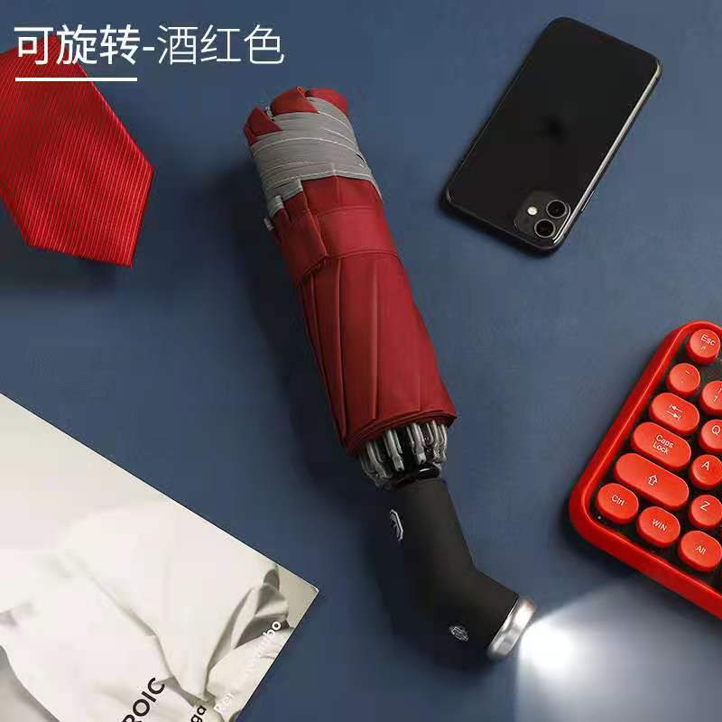 Dla Xiaomi automatyczny parasol z odblaskowym paskiem do tyłu światła Led parasol akademii 10 żeber 3-składany odwrócony parasol: Rotatable red
