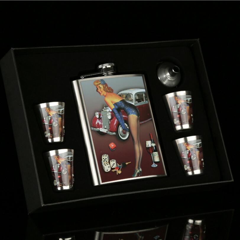 8 oz stainless steel hip flask character pattern beauty diagram wine suit stainless steel hip flask suit