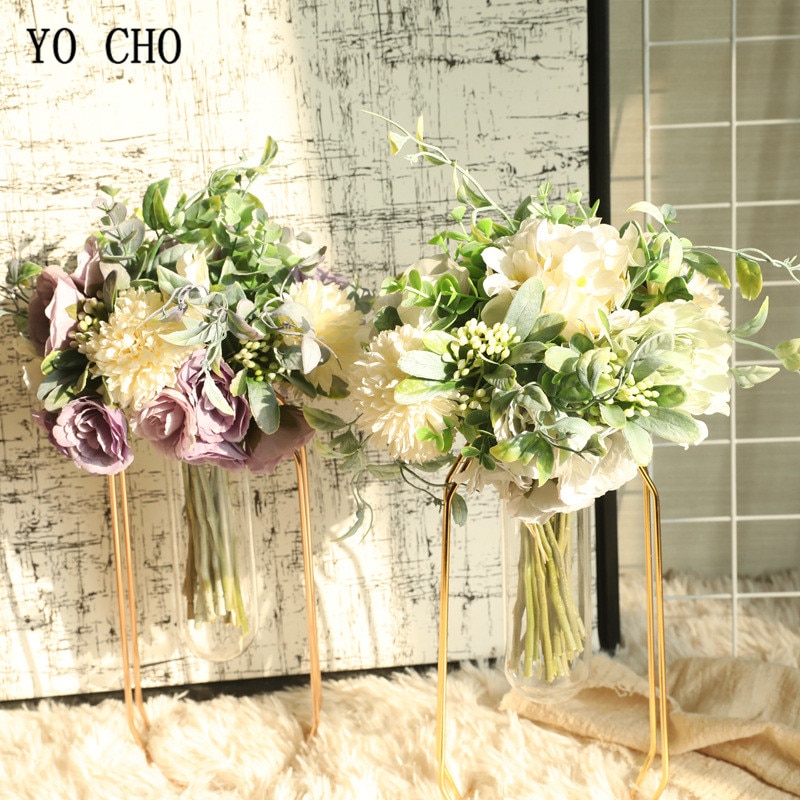 YO CHO-pompón de peonía de seda Artificial, Hortensia, flor, ramo de novia, boda, dama de honor, hermana, Mini ramo, suministros de boda para niña