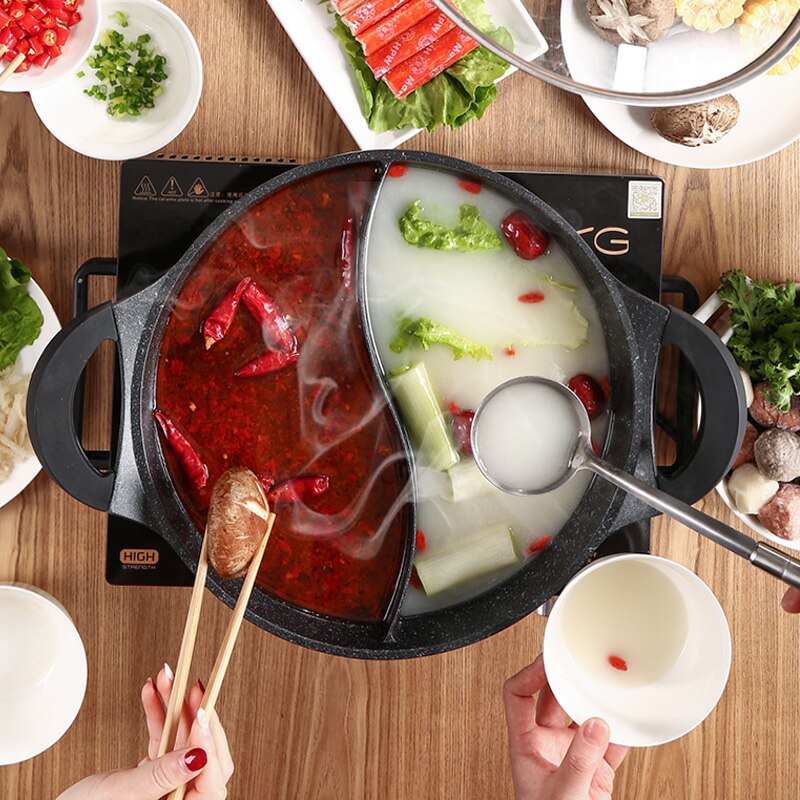 Fornuis King Anti-aanbak Hotpot Met Deksel Koken Pot Graniet Pot Siliconen Handvat Inductie 30Cm, gratis -Lepel En Lekkende Lepel